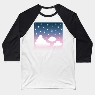 Clouds | Stars | Gradient | White Blue Pink Baseball T-Shirt